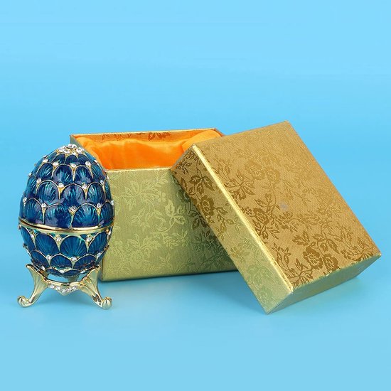 Geëmailleerde Faberge Ei Stijl Decoratieve Pasen Gift Scharnierende Sieraden Snuisterijdoosje voor Unieke Home Decor(Blauw) — afbeelding 3