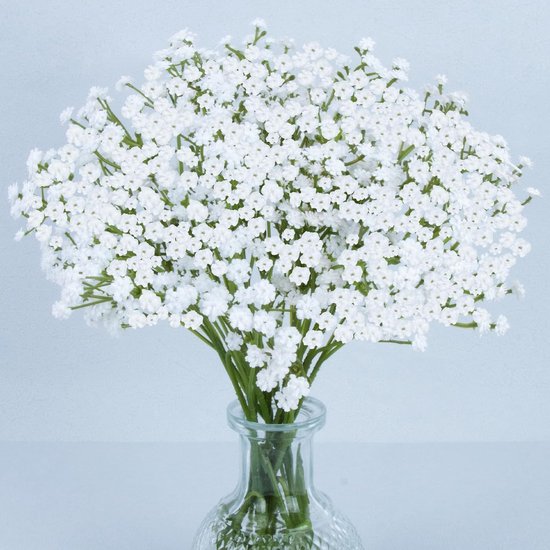 Zes bosjes kunstmatige gipskruidbloemen in groen, geschikt voor bruiloftscentertafels, tafeldecoraties, bruidsboeketten, bloemstukken voor thuis en feesten, 37 cm (vaas niet inbegrepen).