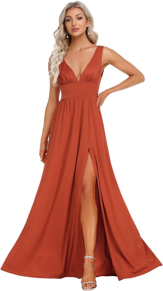 Vrouwen V-hals Prom Jurken Mouwloze Side Slit Formele Jurk Floor Lengte Bruidsmeisje Bruiloft Gast Jurk 0168B