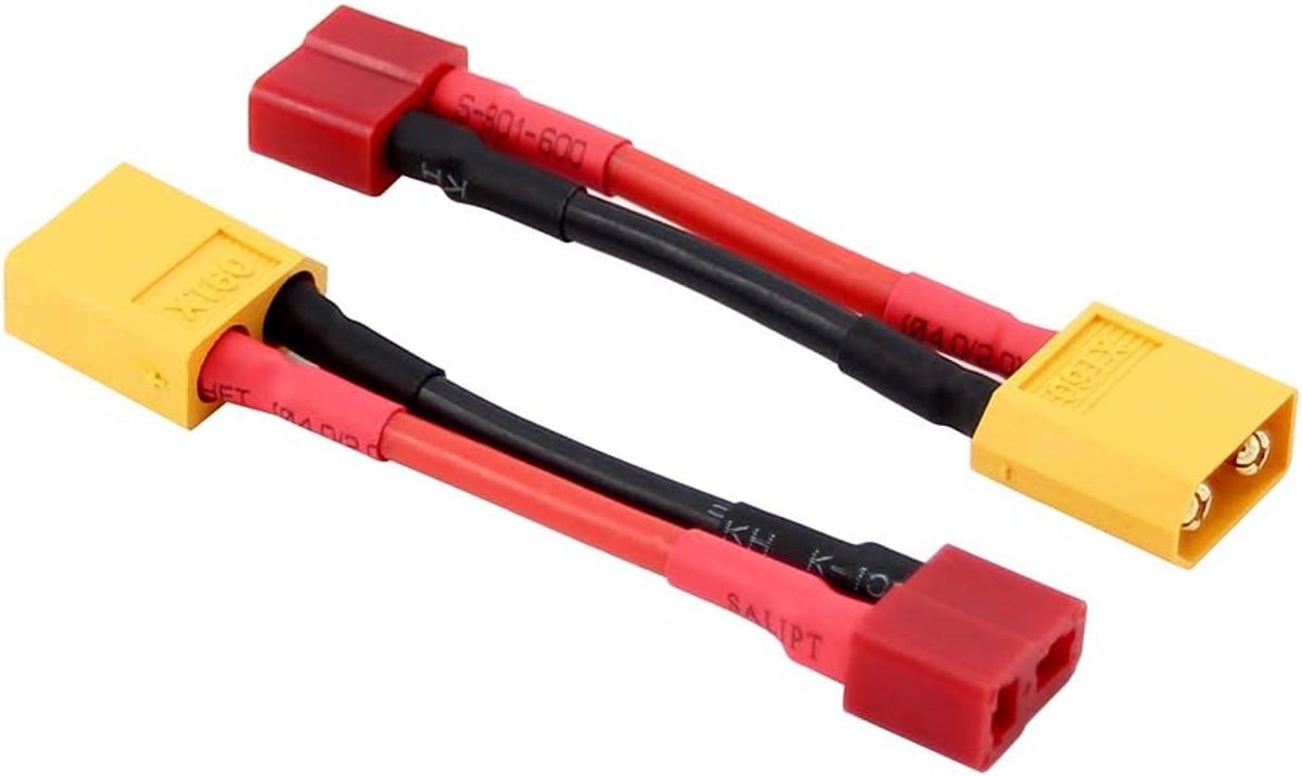 4 stuks T-Connector Deans Style vrouwelijk naar mannelijk XT60 adapter met 14 AWG 5 cm draad (C16-4)