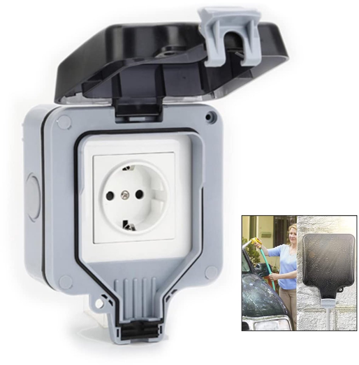 Stopcontact voor buiten, IP66, waterdicht, geaard contact, enkel