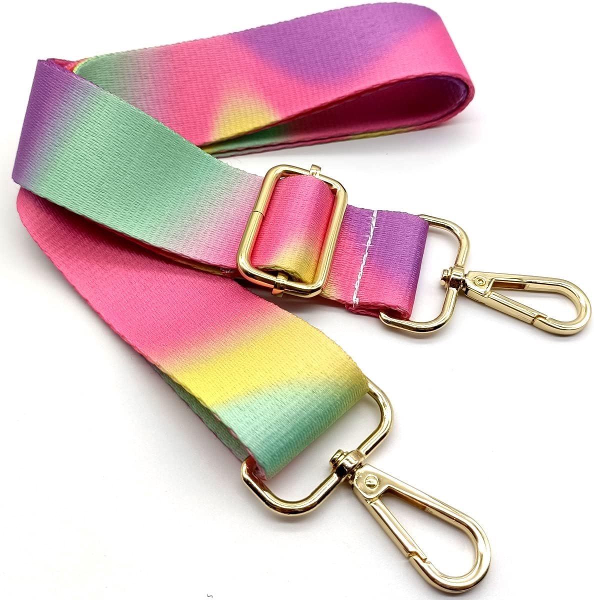 Schouderriem voor tassen, regenboog, tasriemen om te wisselen, tasriem, breed met karabijnhaak, goud, 80-130 cm, draagriem, tas voor dames, schoudertas, moderne handtas, 3,8 cm, 51