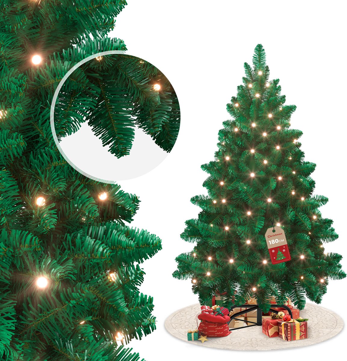 LED Kerstboom 180cm Met Warmwitte Lampjes 8 Lichtmodi Automatisch Opvouwbaar IP44 Binnen Kerstdecoratie Met Standaard – foto 2