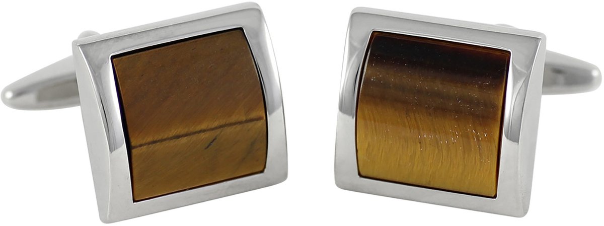 LINDENMANN heren manchetknopen tiger eye - zilverkleurig