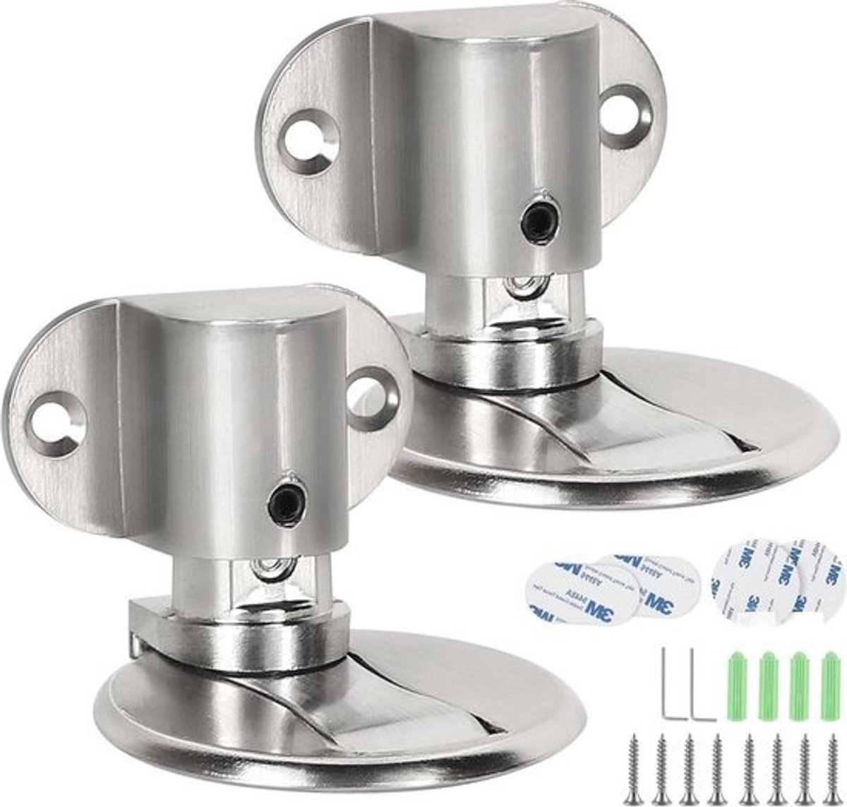 Verstelbare magnetische deurstopper - 2 stuks - Vloer en wand montage - Zilver