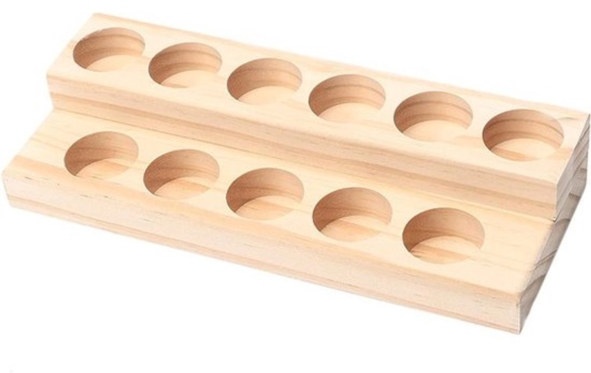 Standaard Nagellak Organizer - Opbergdoos voor Etherische Oliën en Cosmetica - Display Rek met 11 Gaten - Tweelaags Opbergrek van Grenenhout nagellak opbergen