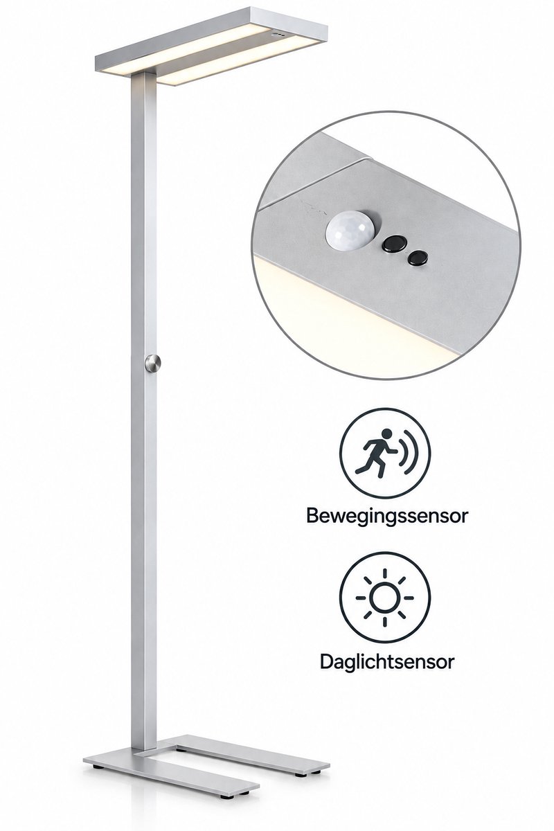 Design Vloerlamp Zilver met sensor – Speciaal voor Bureau & Kantoor – Dimbaar neutraal wit licht