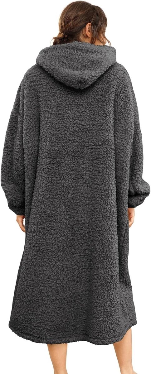 Fleece deken - Donkergrijs - Eén maat - Oversized sherpa hoodie van pluche - Voor unisex