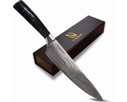 HI NATURE™ Koksmessen - Professioneel Koksmes Japans 20 CM Lemmet - Chef knife Damascus Patroon - Keuken Mes - Vleesmes - Japans Snijmes | Ergonomisch Handvat Koksmessen - japanse messen - Zwart