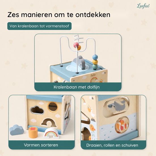 Leefico Houten Activiteiten Kubus - Montessori Speelgoed voor Baby - Sensorisch Educatief Kinderspeelgoed 1 jaar - Blauw van Leefico — afbeelding 2