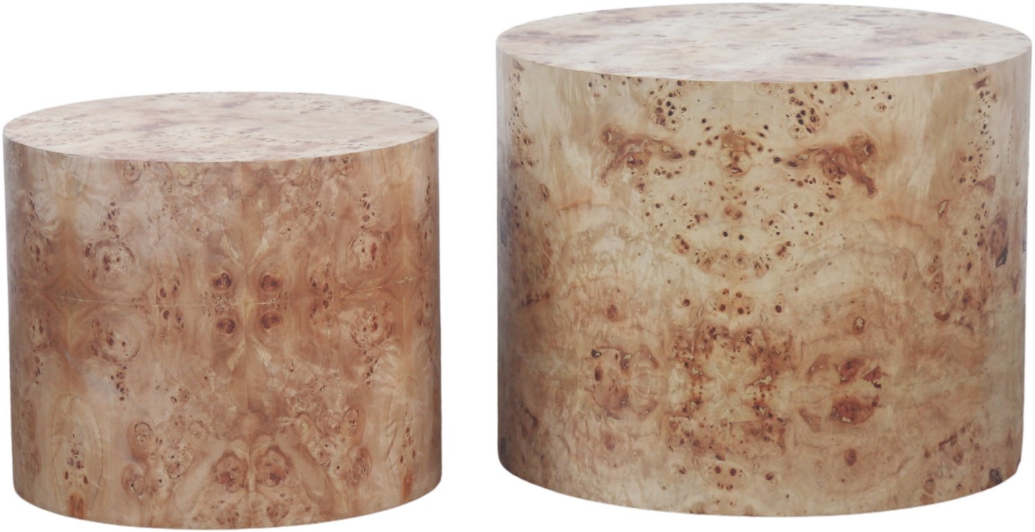 SONNENH Ronde bijzettafelset van 2 - Natuurlijk wortelhoutfineer op MDF - Ø 48 en Ø 38 cm - Hoogte 38 en 32 cm Natuurlijke lichte wortelhoutfineerlook