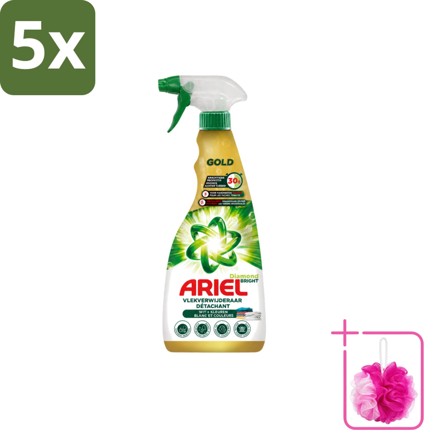 5 x Ariel - Vlekkenverwijderaar - Gold Spray - 750 ml - Bulkverpakking - Vlekken verwijderen - Douchemop - Snel wasmiddel