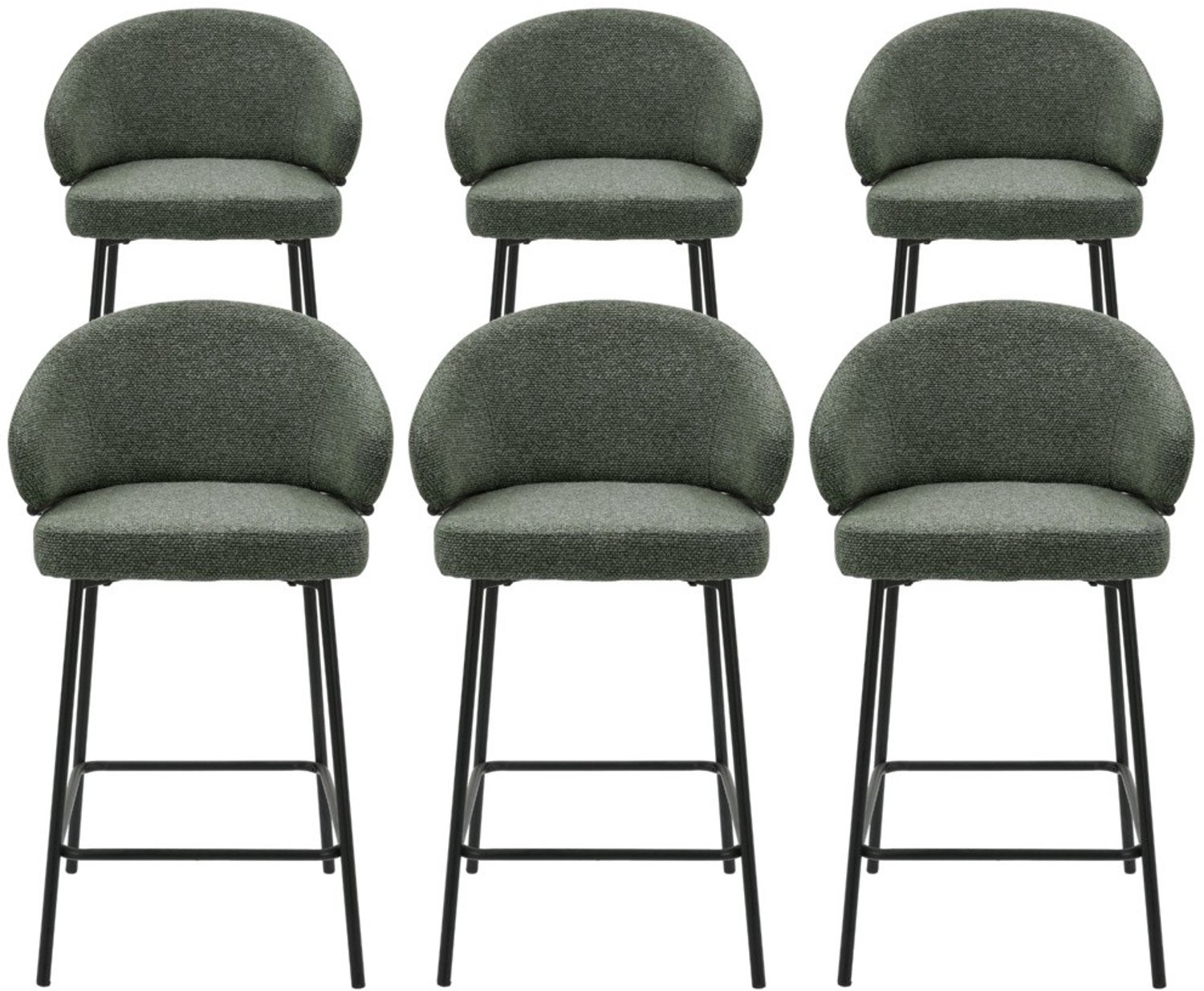 DS4U - - Sofia barkruk 65 cm - Set van 6 - Groen met zwarte poot - Stof