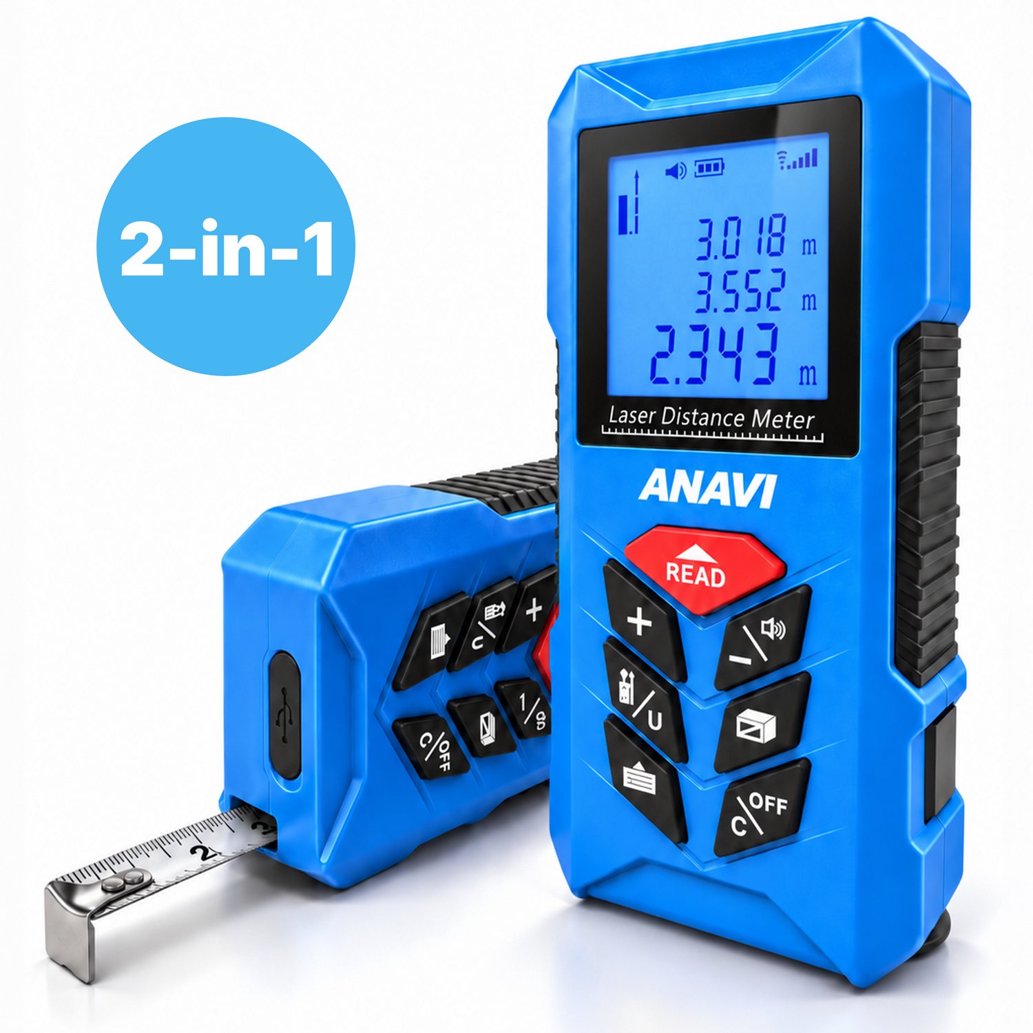 Anaví Laser Afstandsmeter- 100 Meter Bereik - Digitale Laserafstandsmeter met Ingebouwde Rolmaat - 2mm Nauwkeurige Laser - USB-C Oplaadbaar