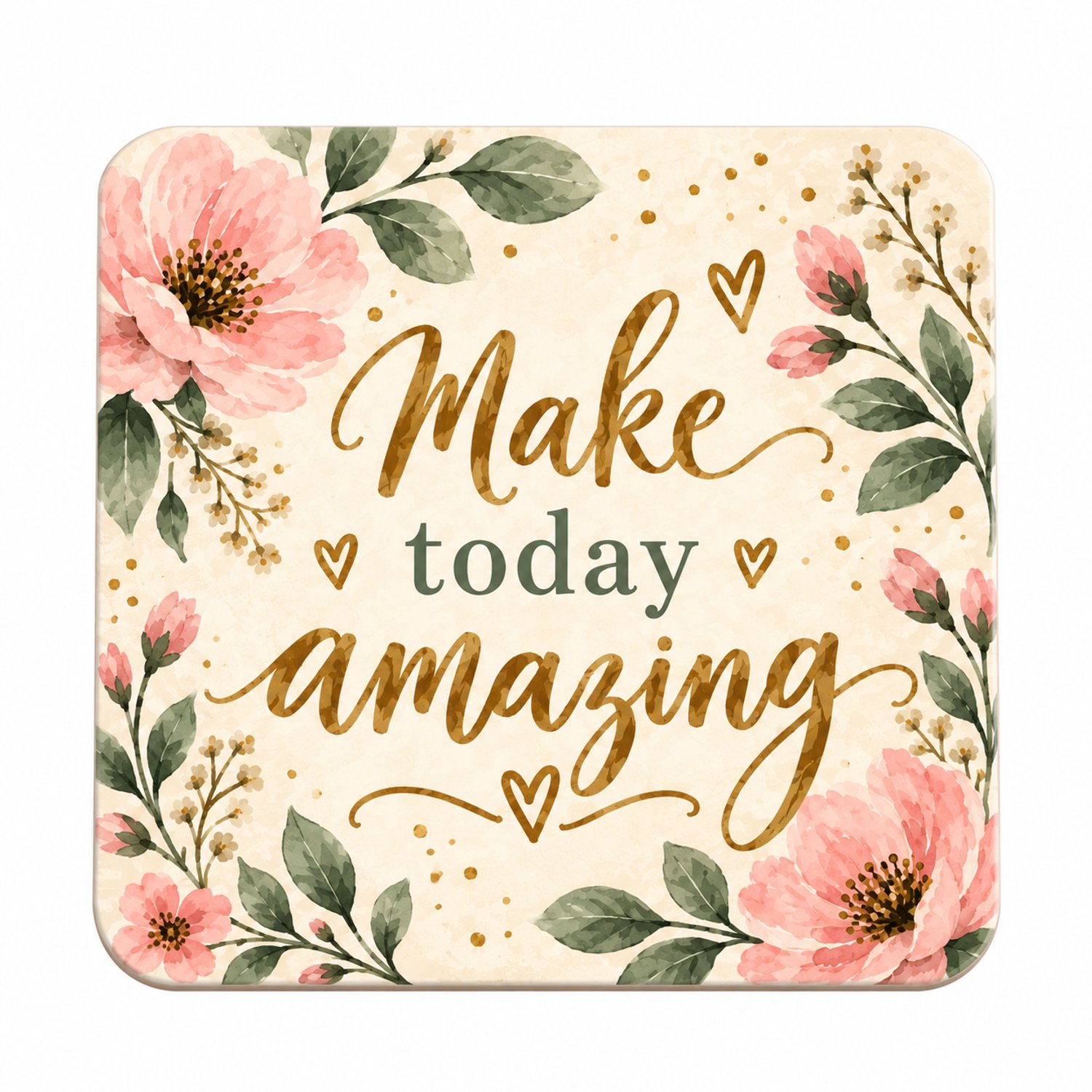Make Today Amazing MDF onderzetter 10x10cm – Bloemenprint – Motiverende quote