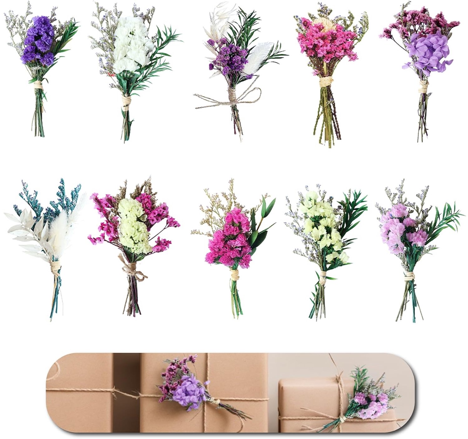 Famanu Mini droogbloemen boeket voor knutselen en decoratie 10 stuks