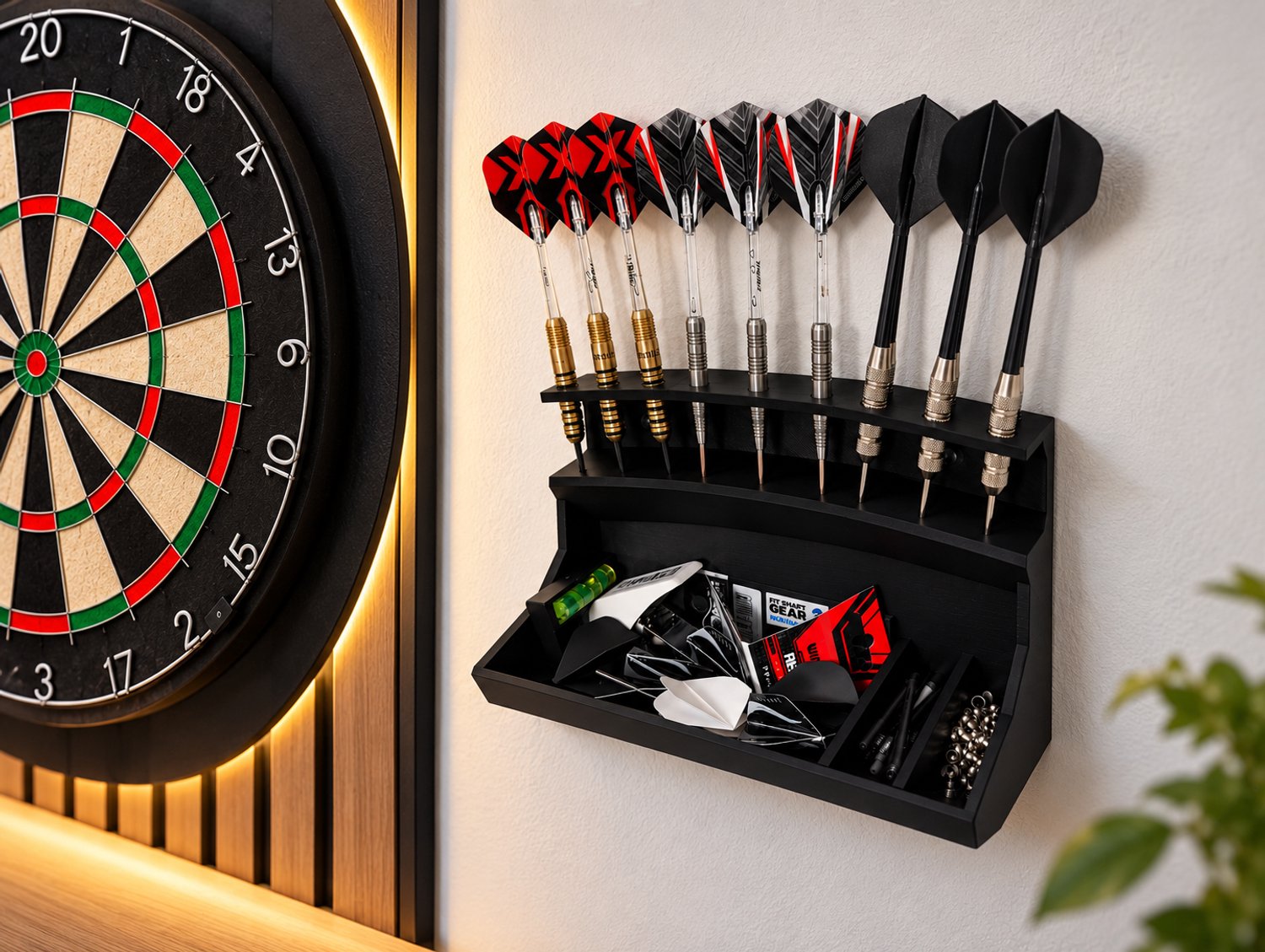Dartpijlenhouder voor 9 Dartpijlen - Dart Opbergkast - Dart Organizer voor aan de Muur - Accessoirehouder - Zwart