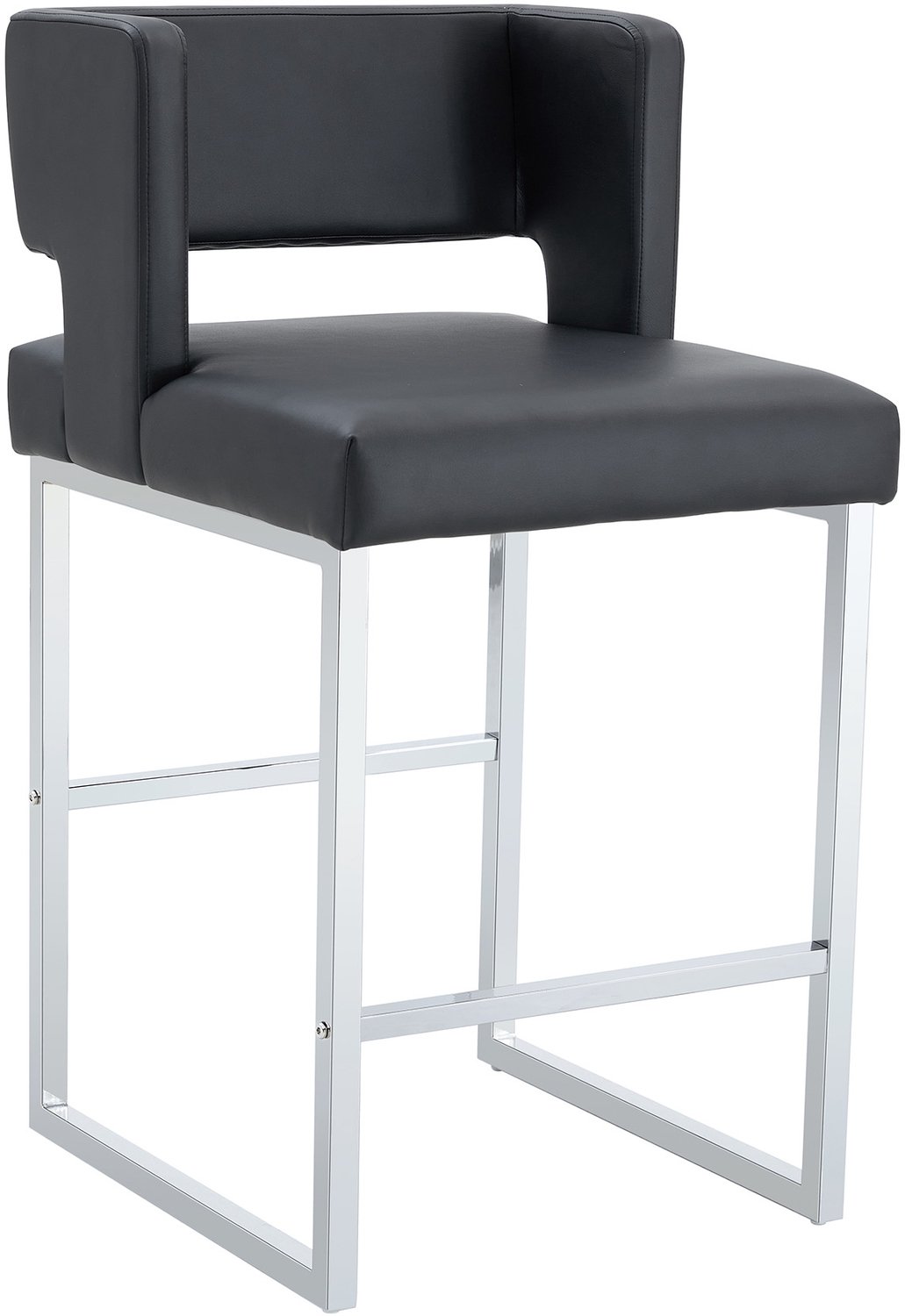 SONNENH Barkrukken set van 2 - Zwart PU-kunstleer - Zilverkleurig metalen frame - Zithoogte 66 cm