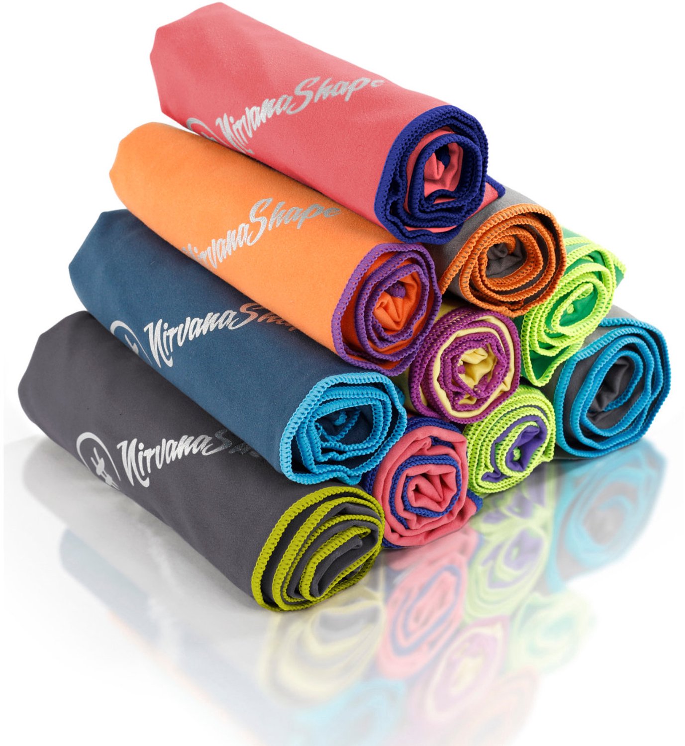 NirvanaShape - microvezel handdoek - microvezel reishanddoek - sneldrogend, ultralicht en zijdezacht - tot 8 keer meer absorberend - 200 x 100 cm - Koraalrood / Blauwe Rand