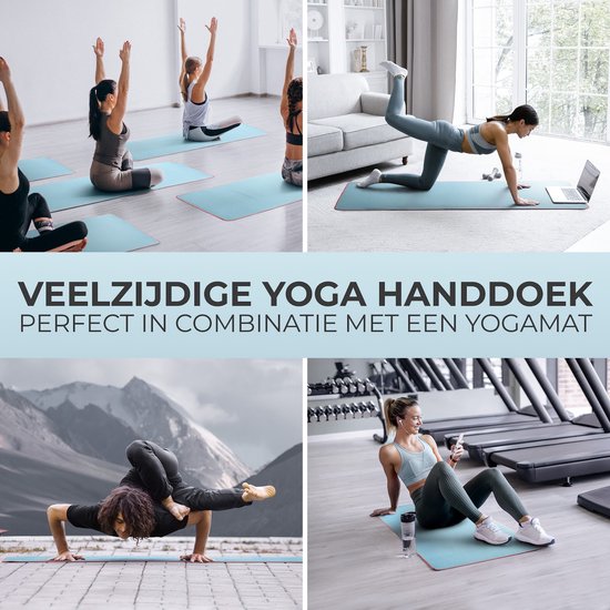 NIRVANASHAPE - Yogahanddoek als yogamat handdoek - antislip noppen - absorberende microvezel - hygiënisch en wasbaar op 40 graden - 185 x 63 cm - turkoois/roze — afbeelding 5