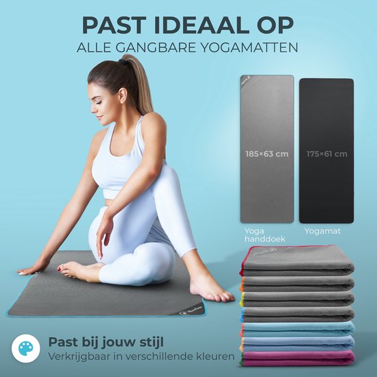 NIRVANASHAPE - Yogahanddoek als yogamat handdoek - antislip noppen - absorberende microvezel - hygiënisch en wasbaar op 40 graden - 185 x 63 cm - grijs/blauw — afbeelding 4
