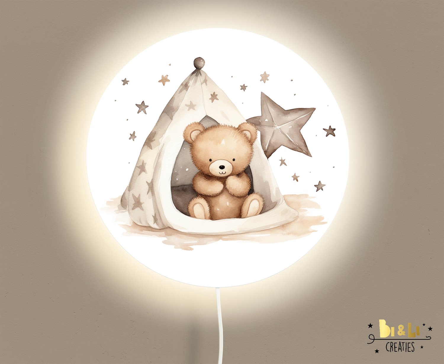 Wandlamp rond beer in tipi-lamp-beer-sfeerverlichting-kinderkamerdecoratie-woonaccessoires