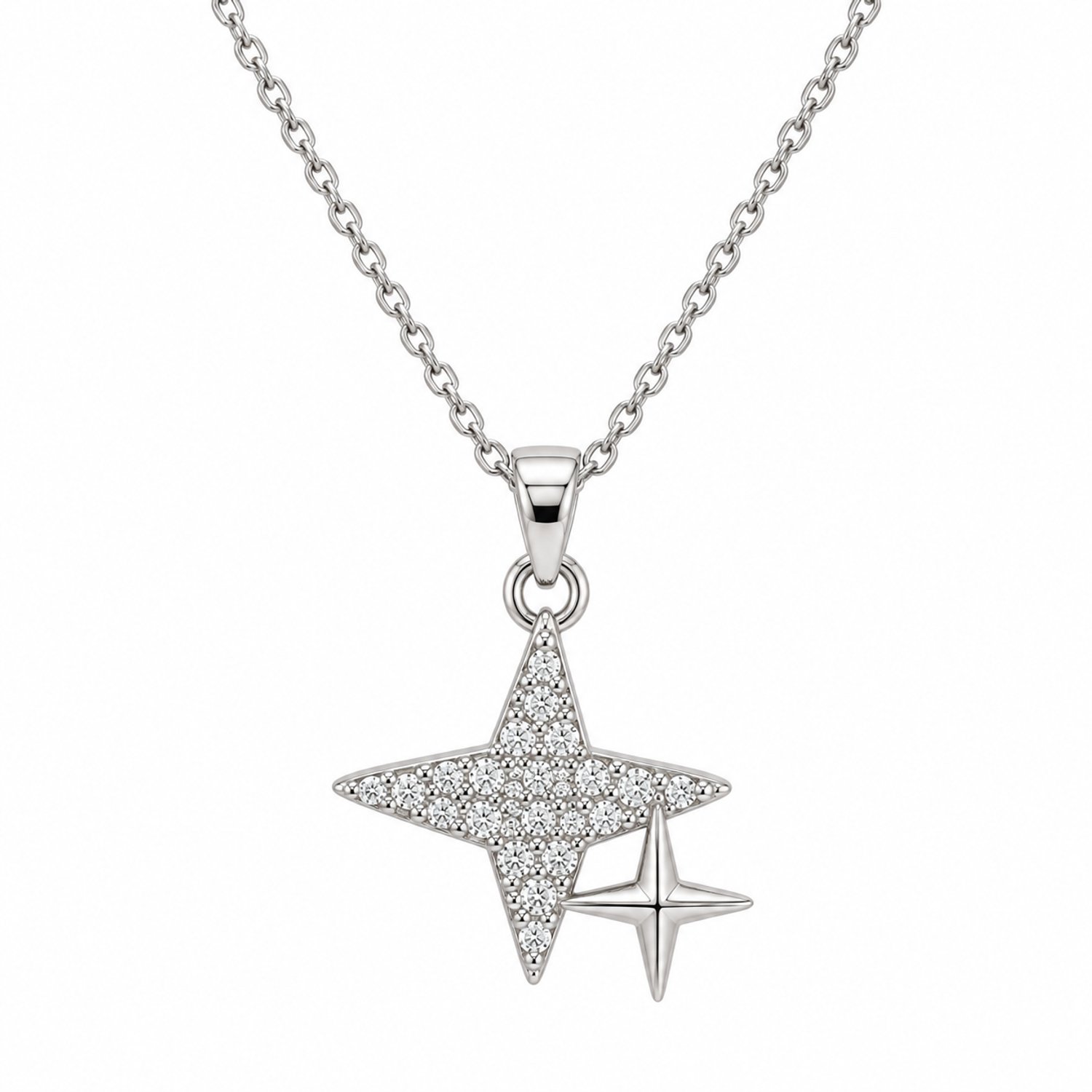 Engravia by Derya – Ster Ketting Dames – Stainless Steel – Zilverkleurig – Fonkelende Ster Hanger – Minimalistisch & Elegant – Verstelbaar – Cadeau voor Haar