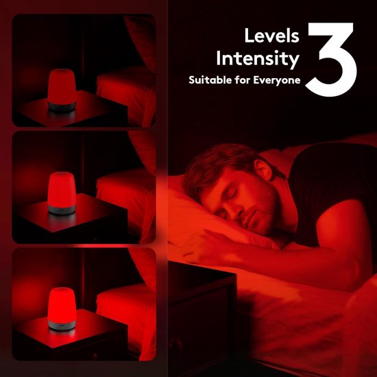 Slaaptherapie met rood licht - Nachtlamp met zuivere smalbandige golflengte van 670 nm – bevordert op natuurlijke wijze de melatonineproductie voor een betere nachtrust bij volwassenen – draadloos en compact - ideaal voor op reis en bij jetlag — afbeelding 5