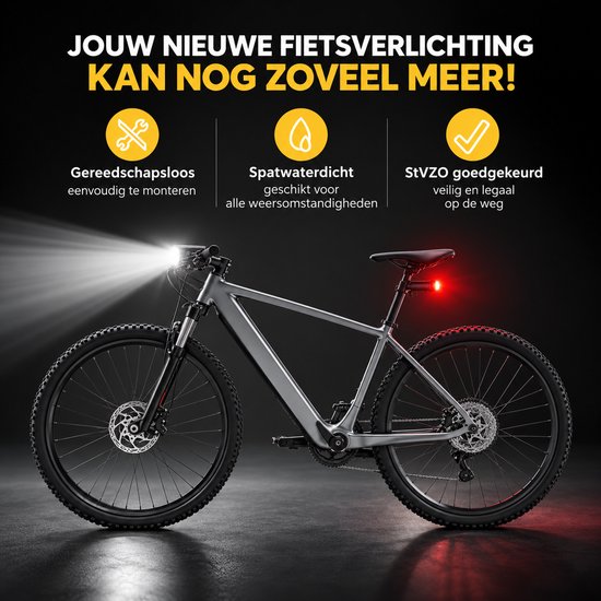 LED Fietslamp Set – Voor- en Achterlicht – Automatische Lichtinstelling – Gereedschapsloze Bevestiging – Regenbestendig – Voor Fiets en E-Bike — afbeelding 4