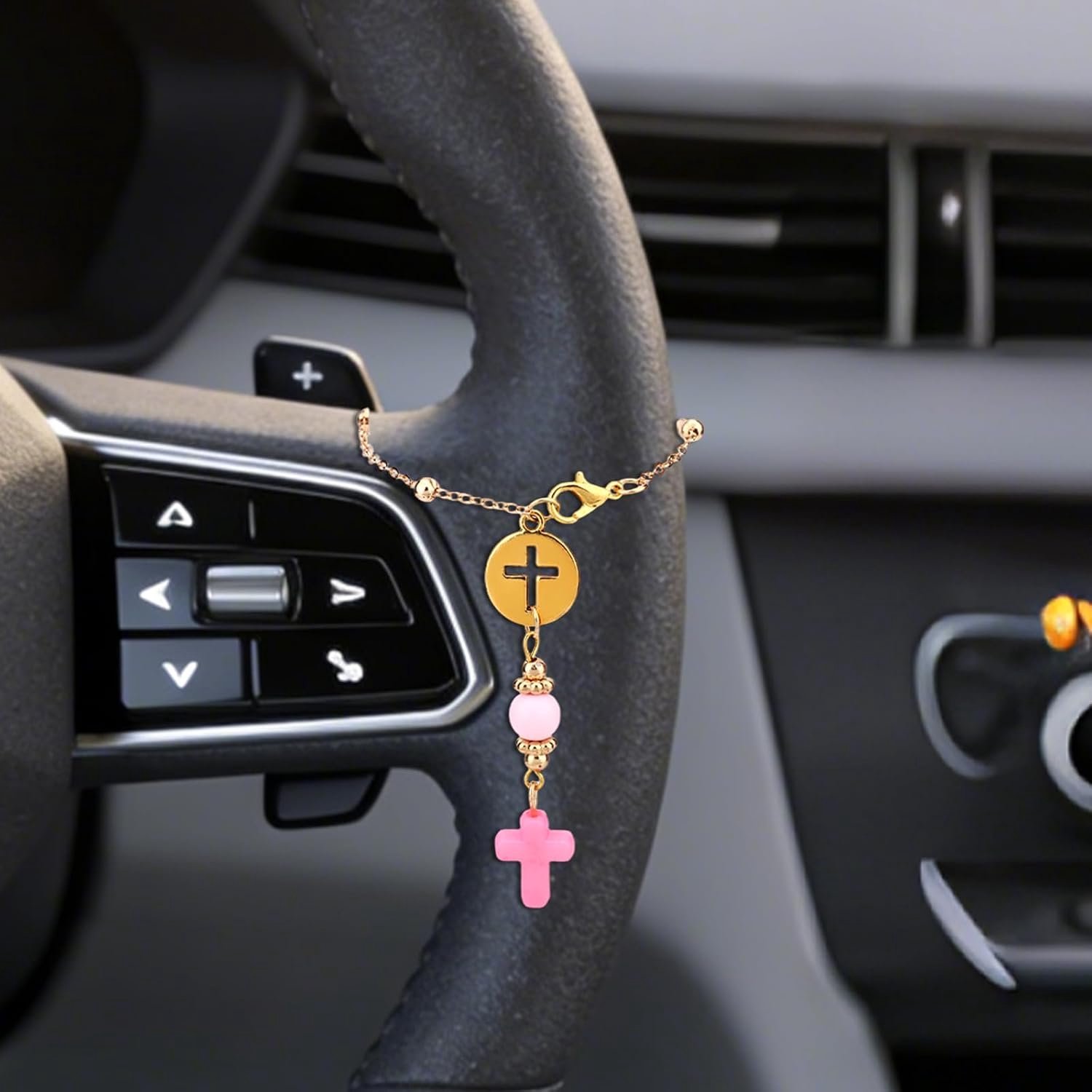 Christelijk kruisje als achteruitkijkspiegelhanger - natuursteen - decoratie voor auto-interieur - m-winkel
