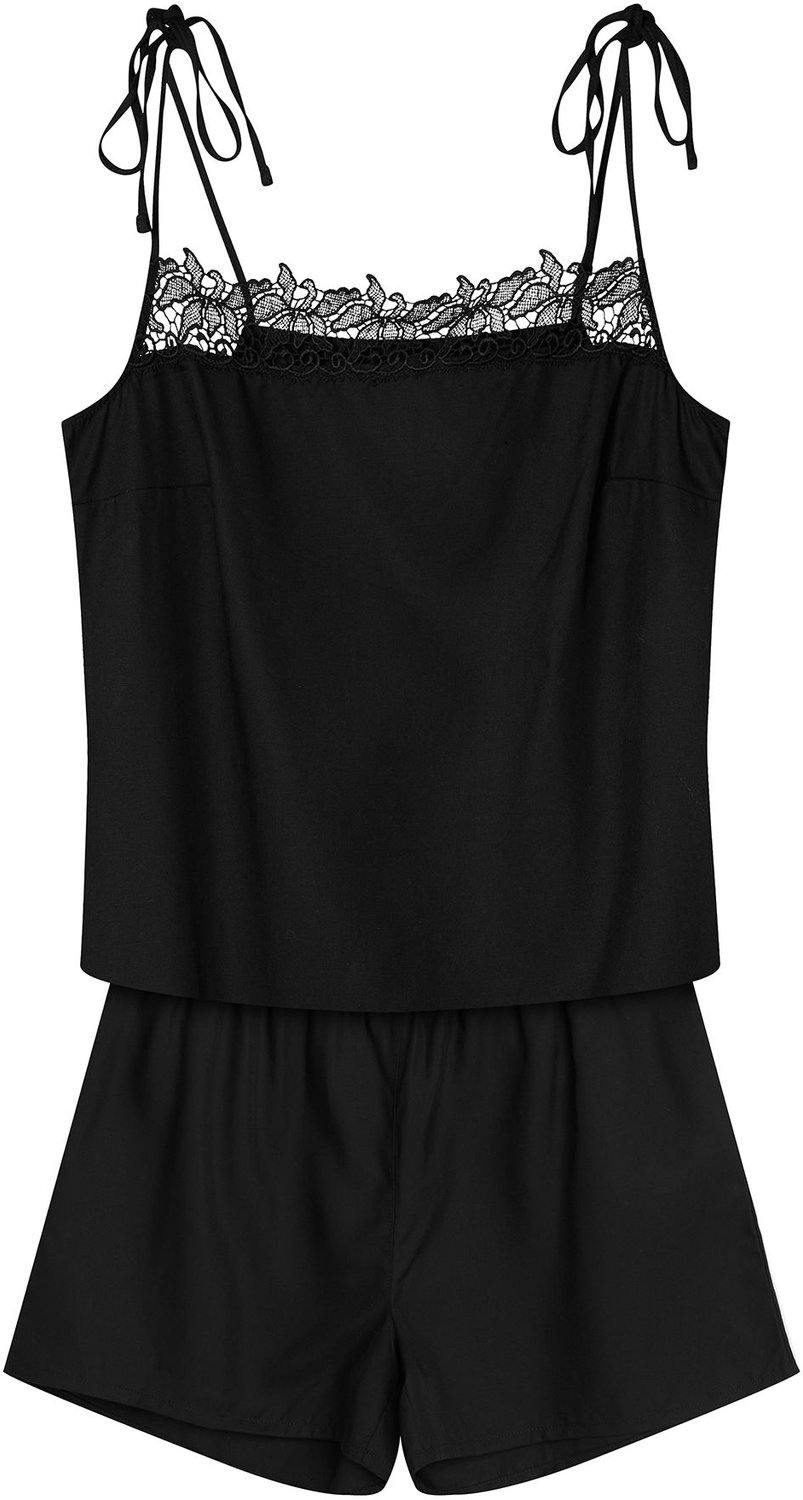 ESOTIQ Amethyst - Damespyjamaset - Zwart - Kant - TENCEL