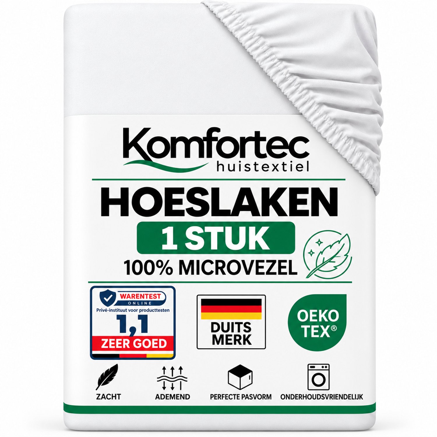 Komfortec Hoeslaken 140x200 cm - tot 30cm Matrashoogte - Rondom Elastiek - Wit