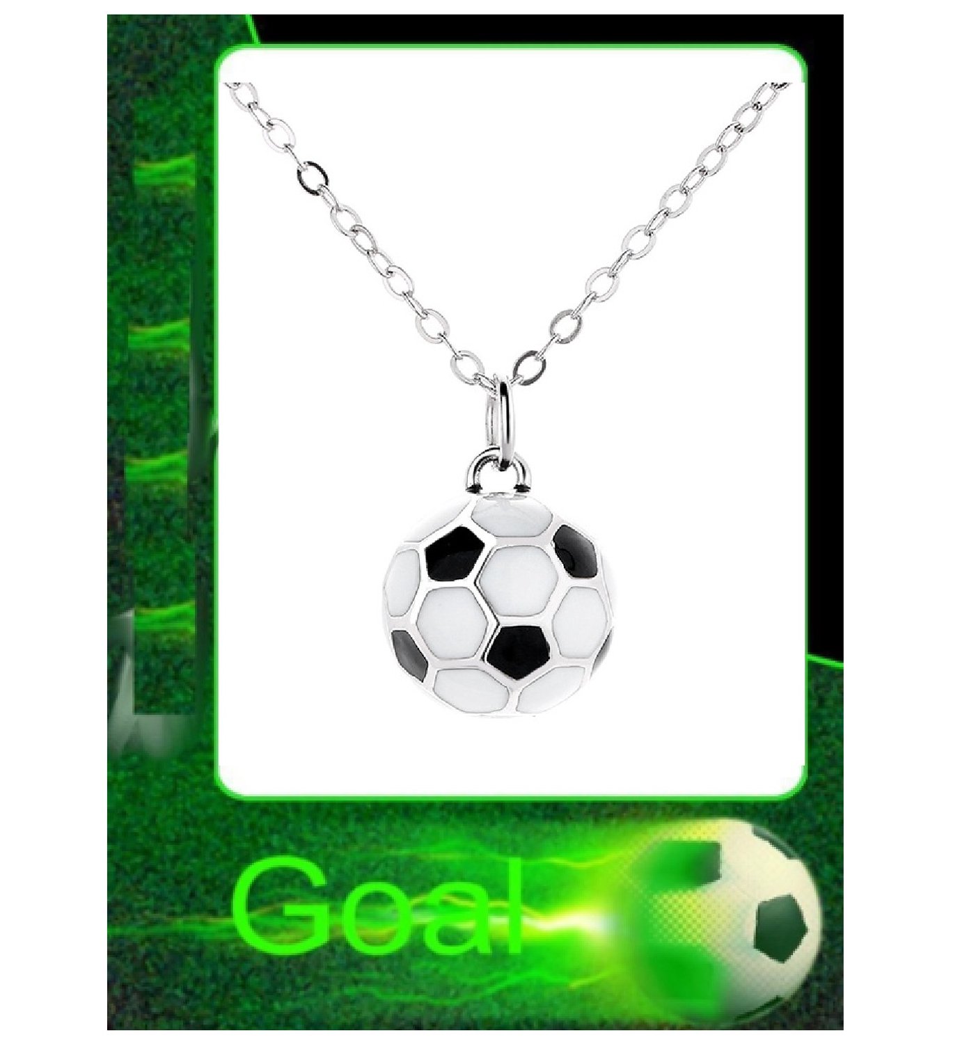 Hetty's - Geëmailleerde zilveren hanger van een voetbal - 15 mm - 925 zilver collier van 40-45 cm - geschikt voor kinderen