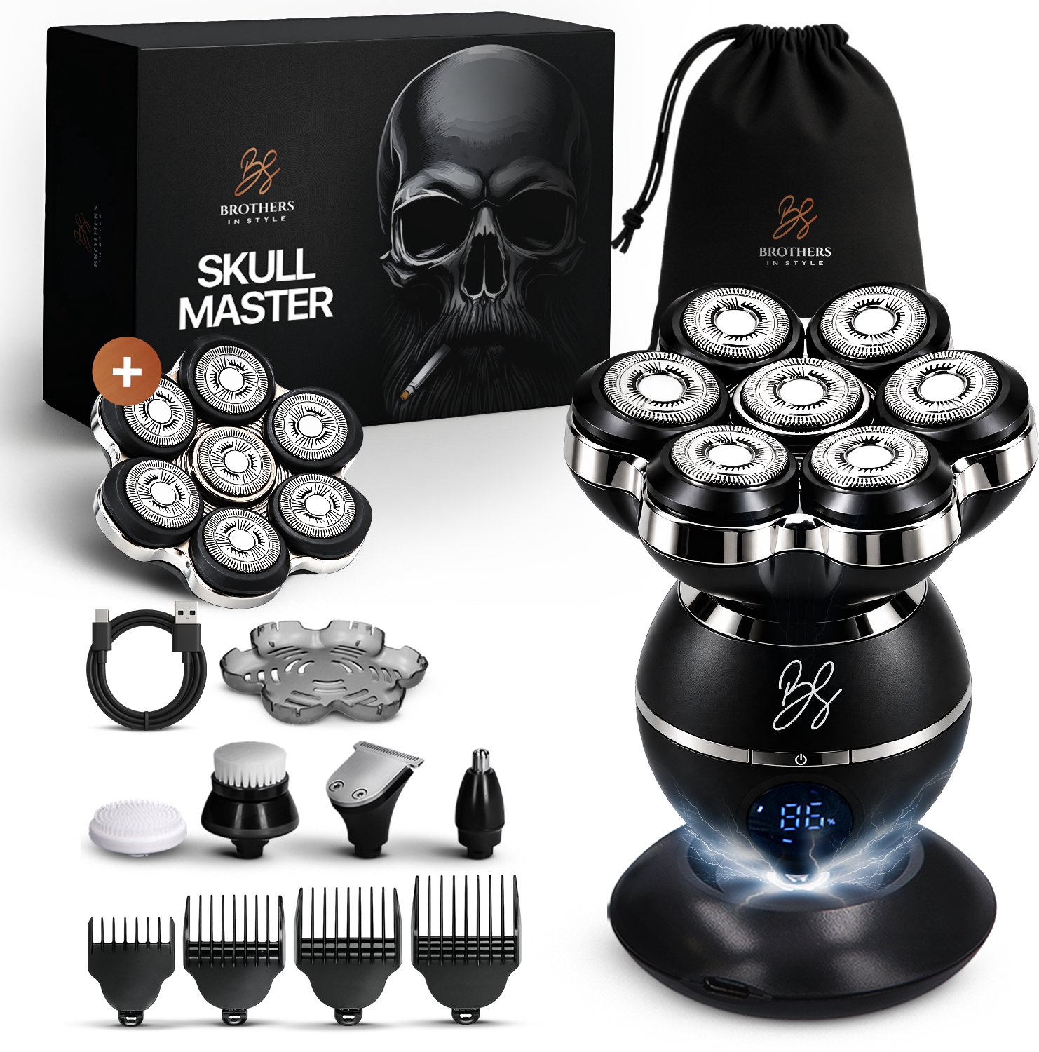 Bol.com Scheerapparaat Mannen 8-in-1 - Skull Master Pro + Extra Scheerkop – Zwart - Hoofd Scheerapparaat - Head Shaver - Brother... aanbieding