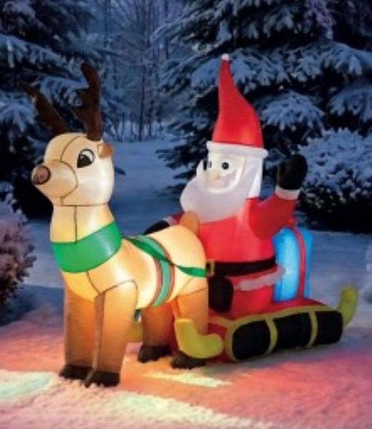 X-Mas Opblaasbare kerstman met rendierslee met LED Verlichting - 132 cm - IP44 compleet met blower op 12 Volt