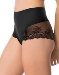 Zwarte slip met hoge taille en kanten zijpanelen met bloemendetail.