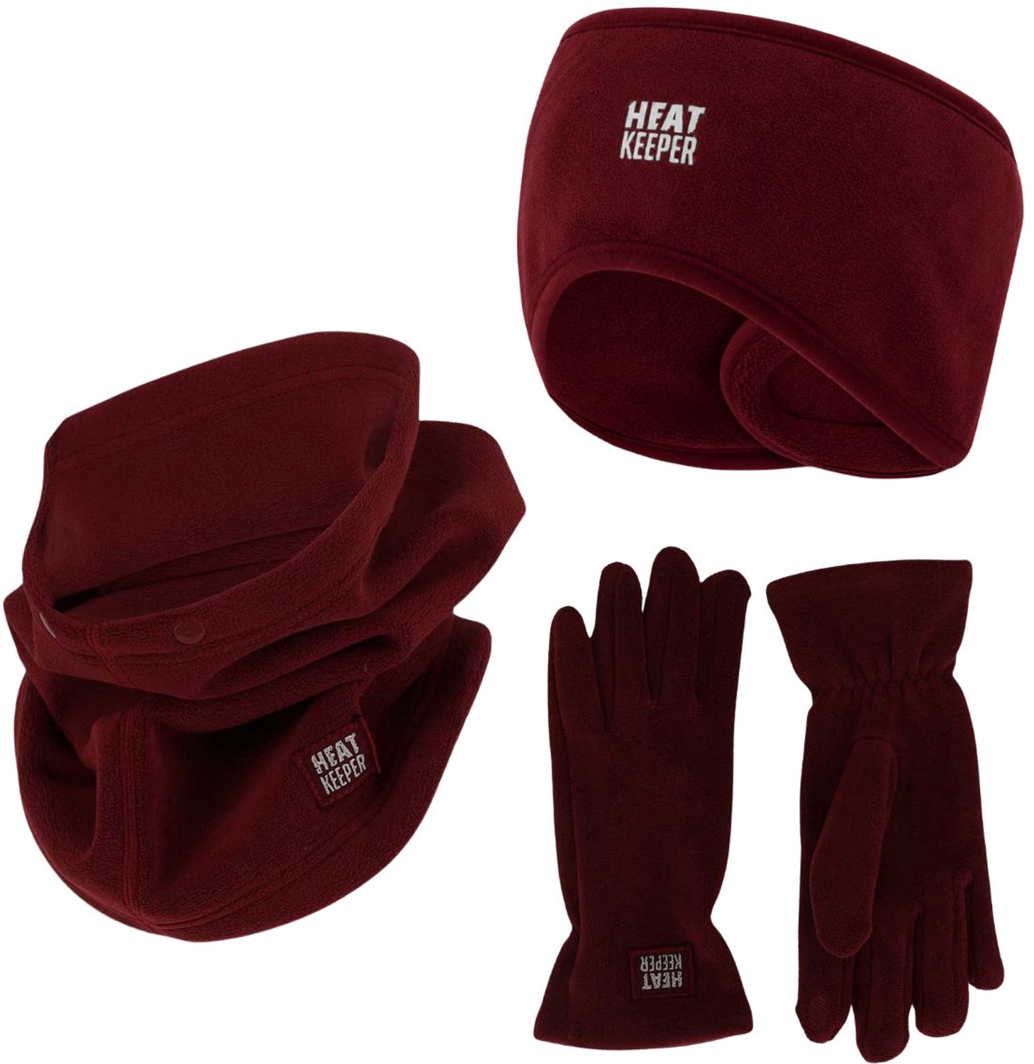 Heatkeeper Dames Winter Thermo Set - Fleece - Hoofdband + Handschoenen + Nekwarmer - Burgundy - One Size