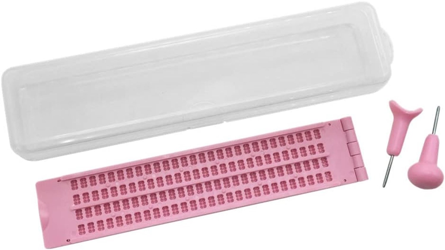 Braillebord 4 x 28 tekens - kunststof - roze - ideaal voor visueel beperkte gebruikers - ServiceTopper