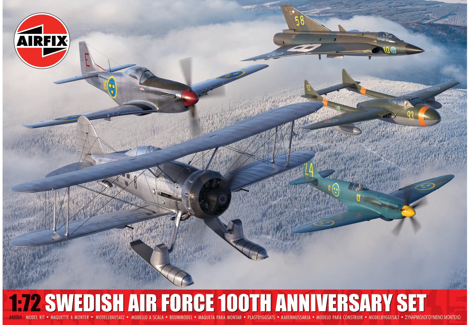 Airfix Modelbouwpakket Vliegtuigen - 40004 Swedish Air Force 100th Anniversary Set - 5 Zweedse Militaire Vliegtuigen Plastic - 1:72 - Modelbouw