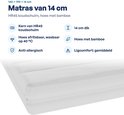 Matras 140x190cm, 14cm dik, HR45 koudschuim met bamboe hoes, wasbaar op 40 graden, anti-allergisch, gemiddeld comfort.