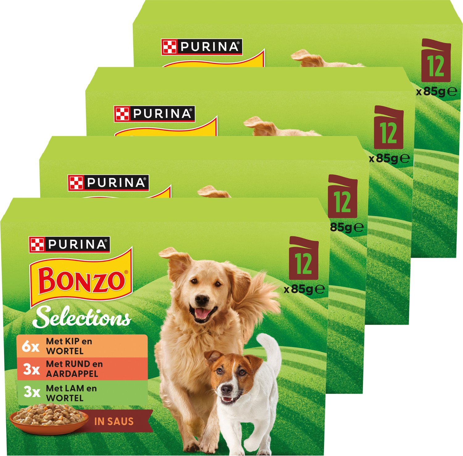 Bol.com Bonzo Selections Maaltijdzakjes in Saus - Hondenvoer Natvoer - Rund Kip & Lam - 48 x 85 g aanbieding