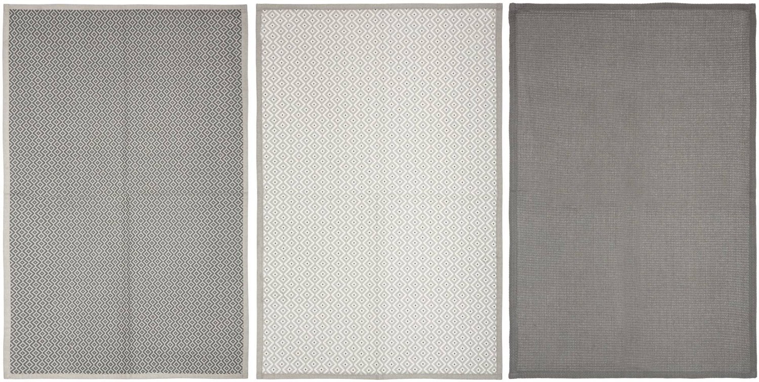 Atmosphera - Theedoeken met print, 45 x 70 cm, 3 stuks, grijs