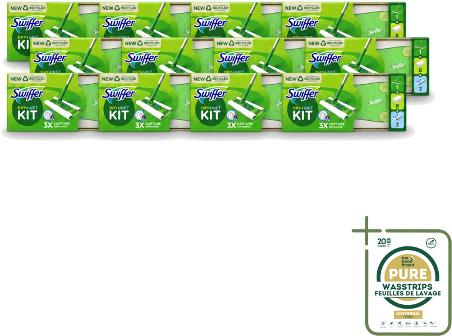 12 x Swiffer – Vloerreiniger – Starterkit – 1 dweil + 8 droge & 3 vochtige doekjes - Wasstrips - Vloerreiniger - Schoonmaken - Stofzuiger - Droge Doek - Vochtige Doek