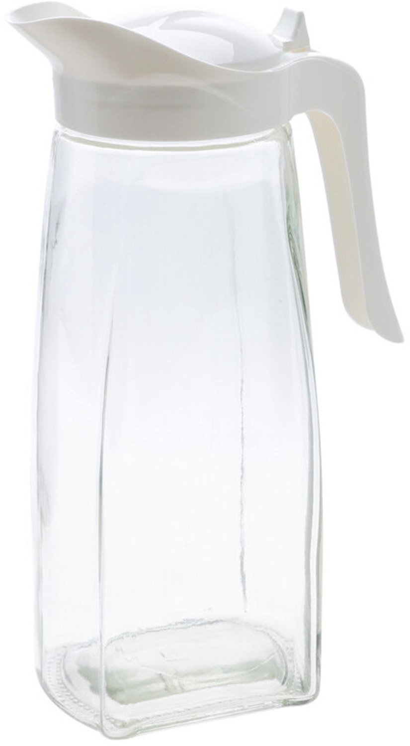 EH Excellent Houseware - Glazen kan met deksel, 1,5 l - wit