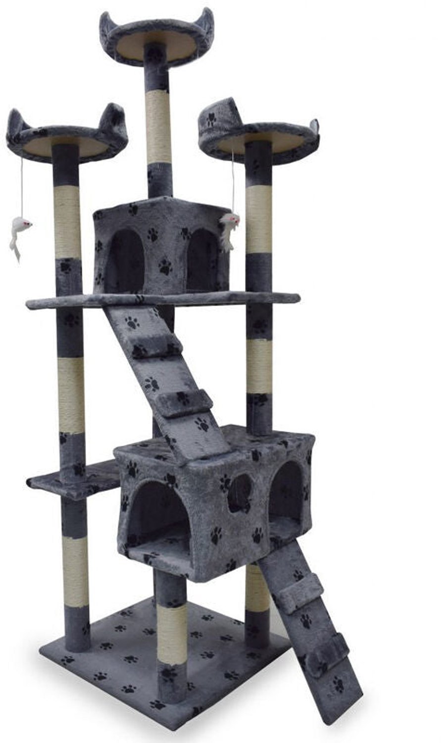 Krabpaal - 170 cm - lichtgrijs - 3 platforms - 2 kattenholen