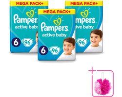 3 x Pampers - Active Baby - Luiers - Maat 6 (13-18 kg) - Extra Groot - 96 Luiers - Bulkverpakking - Luiers voor baby - Douchemop - Droge luiers