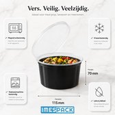 Vershoudbak Magnetronbak Zwart + deksel - 100 stuks - PP - 500ml - Ø115mmx70mm - transparant - soepbak - diepvriesbak - magnetronbestendig - vaatwasveilig - IMES PACK