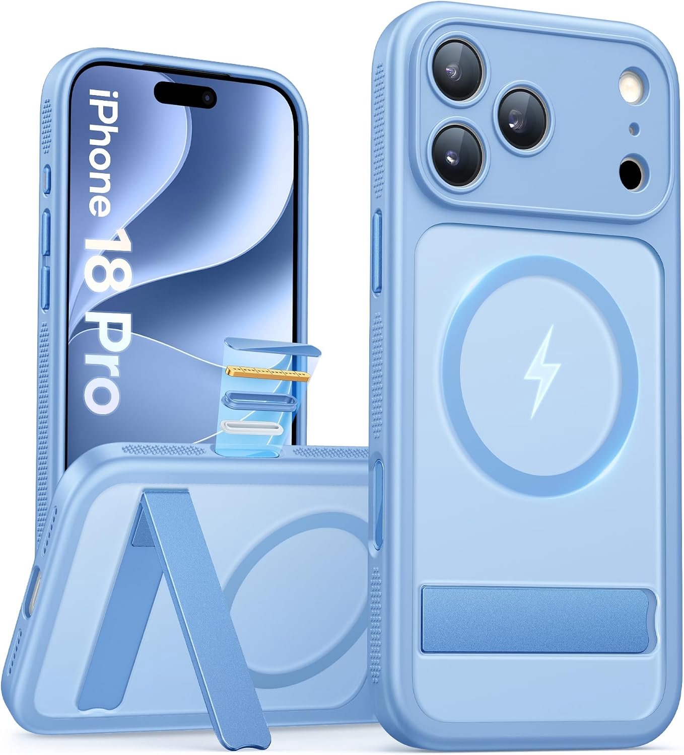 Zandarix Hoesje Geschikt voor Apple iPhone 18 Pro - Draadloos Opladen - Camerabedieningsknop - Volledige Camerabescherming - Geschikt voor Mag - Doorschijnend - Back Cover Hoesje - Gletsjerblauw