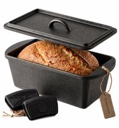 Xenia Gietijzeren Pan - Broodbakvorm met Deksel – 28 cm / 3 Liter – Dutch Oven & Braadpan – Geschikt voor Inductie & Oven – Inclusief Siliconen Handgrepen – Voorzien van Natuurlijke Patina