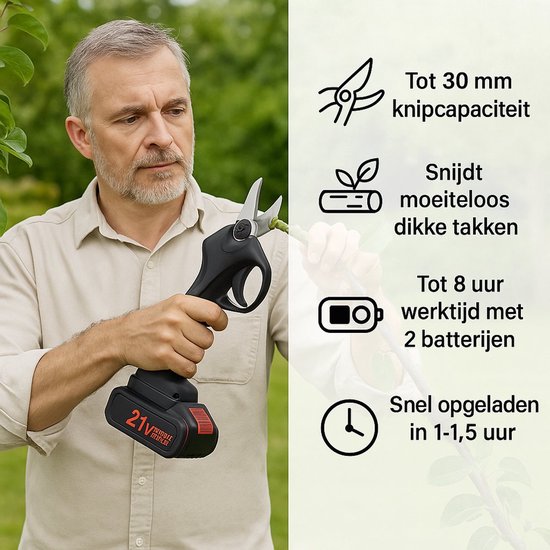 Elektrische Snoeischaar - Professioneel - Accu Snoeischaar - 1 Accu - Tuinieren - Tuinschaar - 30mm — afbeelding 2